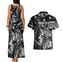 Personalised Maori Romantic Valentine Couples Matching Tank Maxi Dress and Hawaiian Shirt The Hongi Kiss Black Galaxy DT05 - Polynesian Pride
