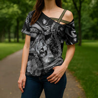 Personalised Maori Romantic Valentine Cross Shoulder Shirt The Hongi Kiss Black Galaxy