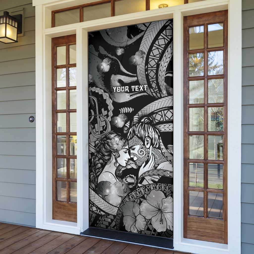 Personalised Maori Romantic Valentine Door Cover The Hongi Kiss Black Galaxy