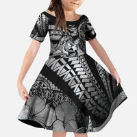 Personalised Maori Romantic Valentine Family Matching Long Sleeve Bodycon Dress and Hawaiian Shirt The Hongi Kiss Black Galaxy DT05 Daughter's Dress Black - Polynesian Pride