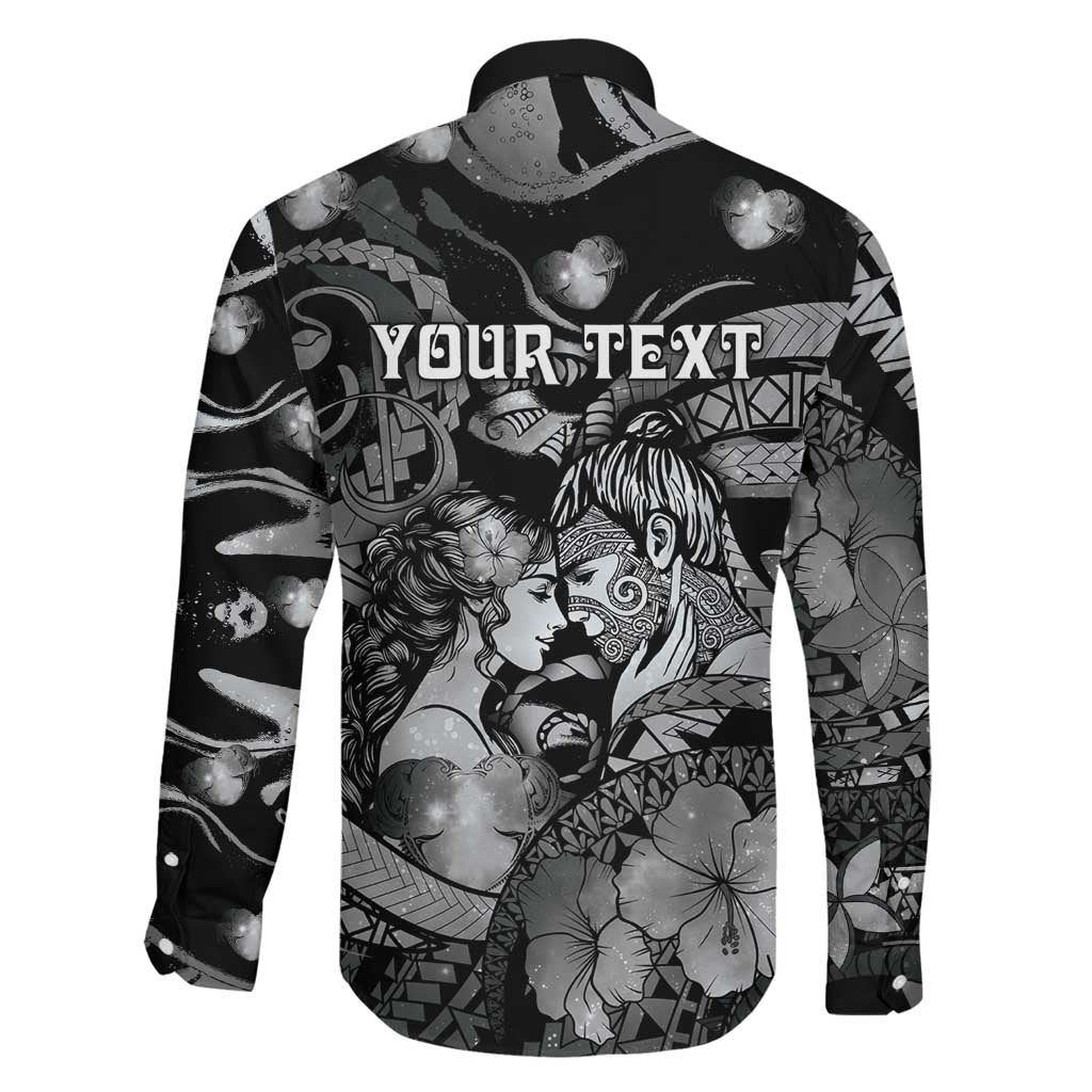 Personalised Maori Romantic Valentine Family Matching Off The Shoulder Long Sleeve Dress and Hawaiian Shirt The Hongi Kiss Black Galaxy DT05 - Polynesian Pride