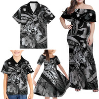 Personalised Maori Romantic Valentine Family Matching Off Shoulder Maxi Dress and Hawaiian Shirt The Hongi Kiss Black Galaxy DT05 - Polynesian Pride
