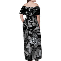 Personalised Maori Romantic Valentine Family Matching Off Shoulder Maxi Dress and Hawaiian Shirt The Hongi Kiss Black Galaxy DT05 - Polynesian Pride
