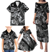Personalised Maori Romantic Valentine Family Matching Puletasi and Hawaiian Shirt The Hongi Kiss Black Galaxy DT05 - Polynesian Pride