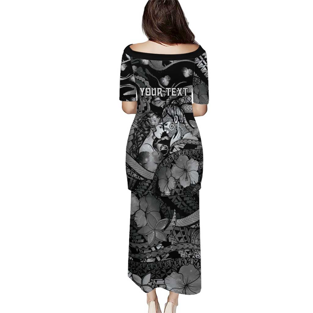 Personalised Maori Romantic Valentine Family Matching Puletasi and Hawaiian Shirt The Hongi Kiss Black Galaxy DT05 - Polynesian Pride