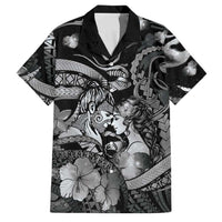 Personalised Maori Romantic Valentine Family Matching Tank Maxi Dress and Hawaiian Shirt The Hongi Kiss Black Galaxy DT05 Dad's Shirt - Short Sleeve Black - Polynesian Pride