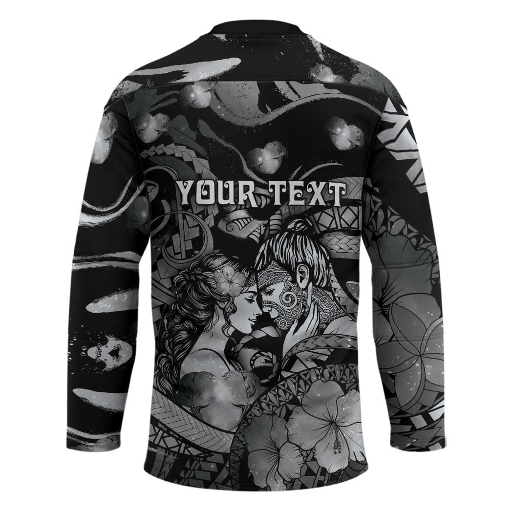 Personalised Maori Romantic Valentine Hockey Jersey The Hongi Kiss Black Galaxy