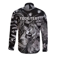 Personalised Maori Romantic Valentine Long Sleeve Button Shirt The Hongi Kiss Black Galaxy