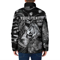 Personalised Maori Romantic Valentine Padded Jacket The Hongi Kiss Black Galaxy
