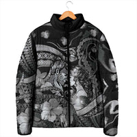 Personalised Maori Romantic Valentine Padded Jacket The Hongi Kiss Black Galaxy