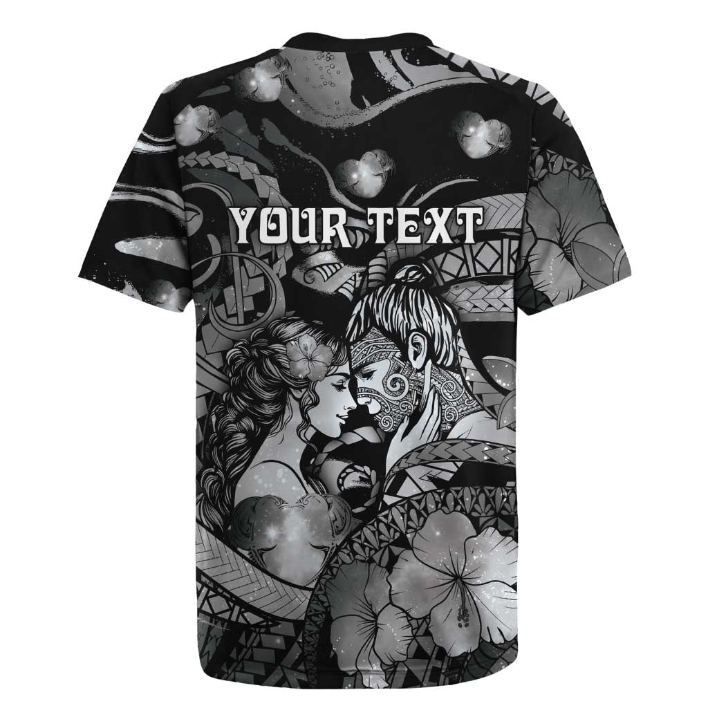 Personalised Maori Romantic Valentine Rugby Jersey The Hongi Kiss Black Galaxy
