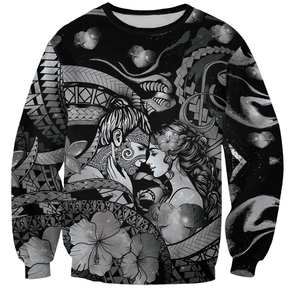 Personalised Maori Romantic Valentine Sweatshirt The Hongi Kiss Black Galaxy