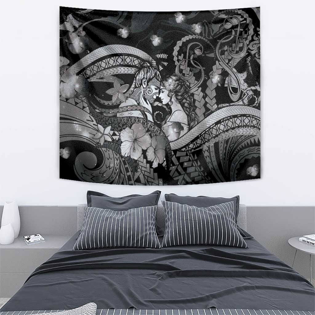 Maori Romantic Valentine Tapestry The Hongi Kiss Black Galaxy