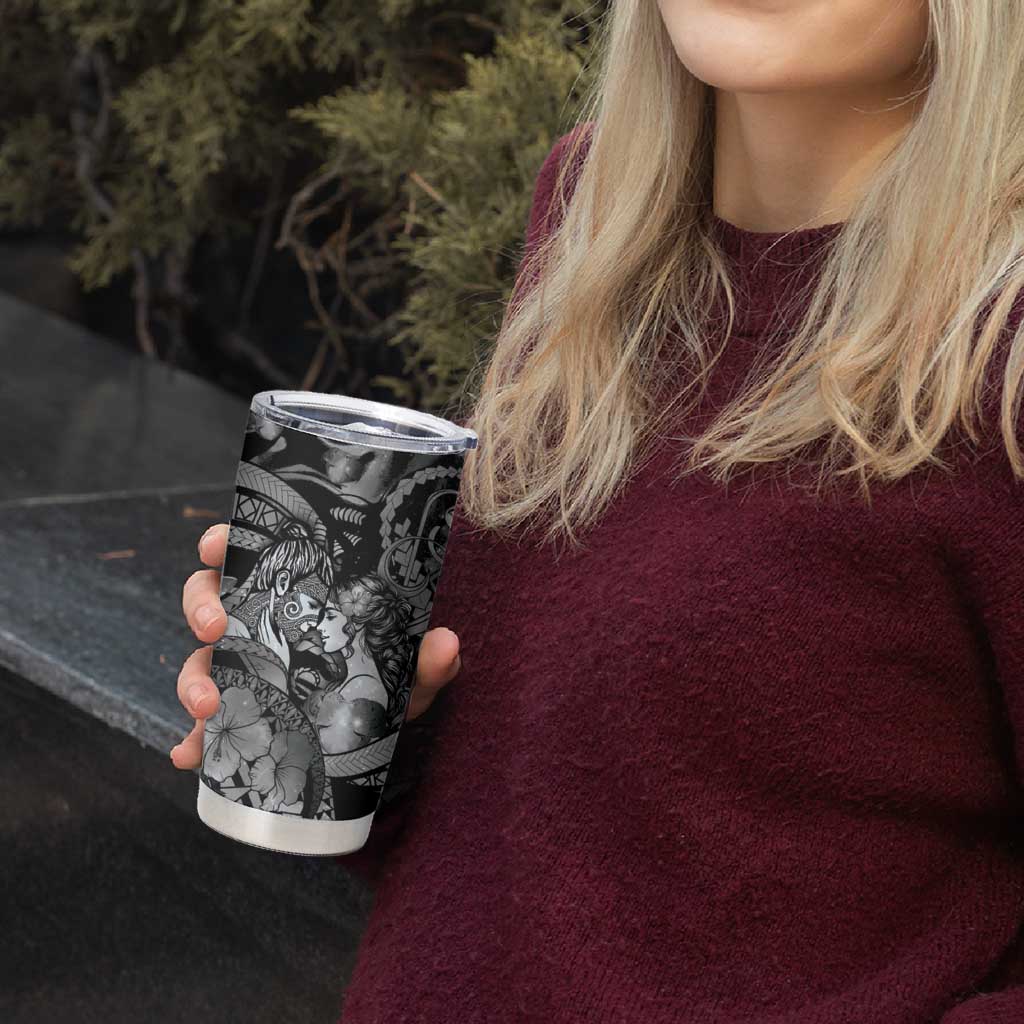 Personalised Maori Romantic Valentine Tumbler Cup The Hongi Kiss Black Galaxy