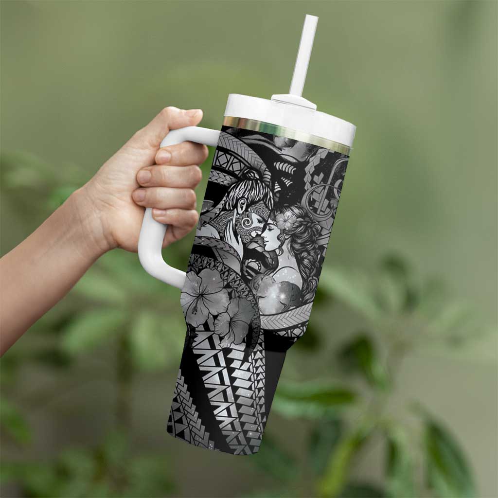 Personalised Maori Romantic Valentine Tumbler With Handle The Hongi Kiss Black Galaxy