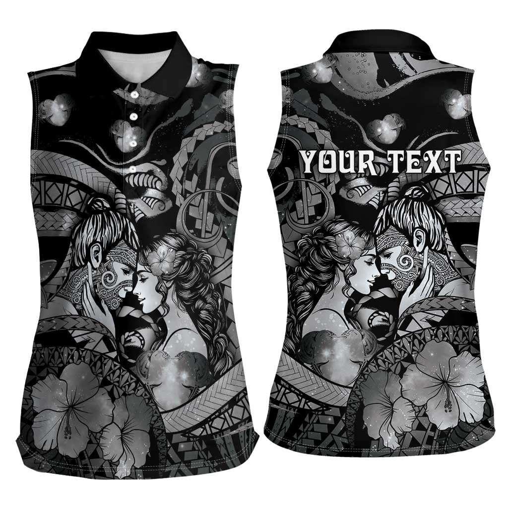 Personalised Maori Romantic Valentine Women Sleeveless Polo Shirt The Hongi Kiss Black Galaxy DT05 - Polynesian Pride