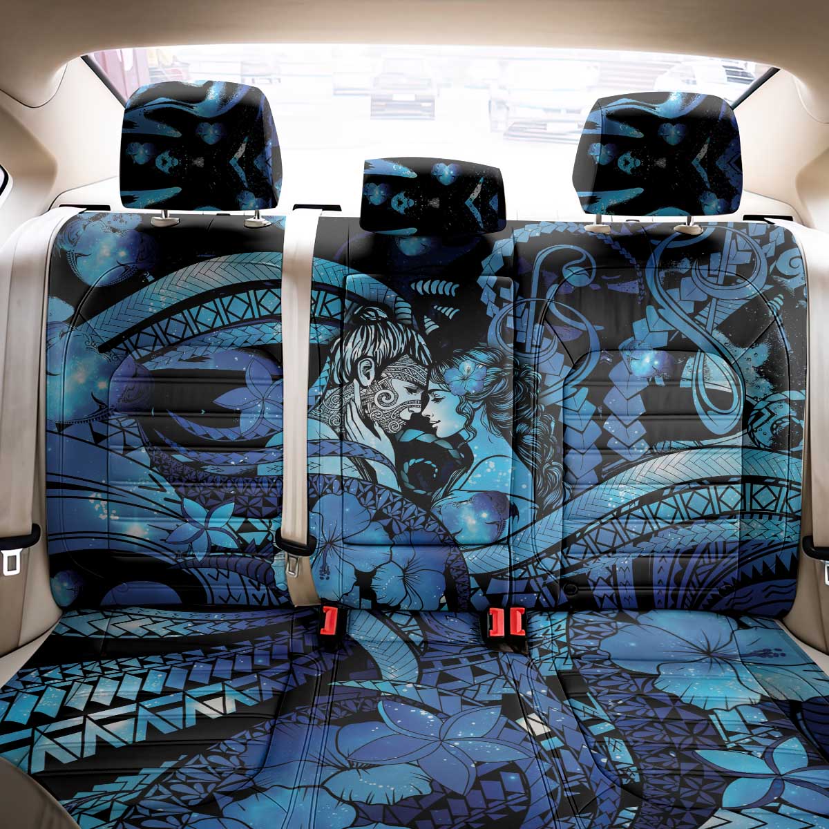 Maori Romantic Valentine Back Car Seat Cover The Hongi Kiss Blue Galaxy