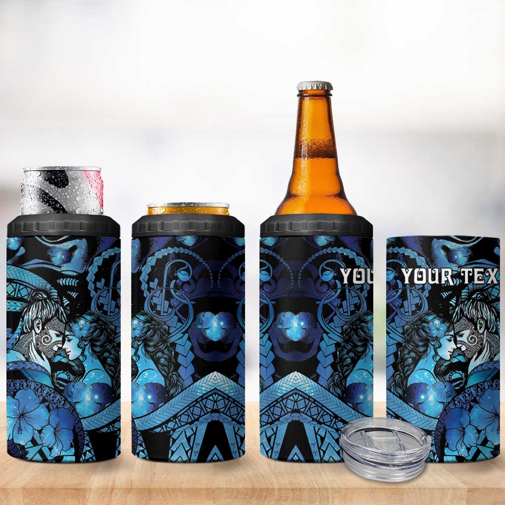Personalised Maori Romantic Valentine 4 in 1 Can Cooler Tumbler The Hongi Kiss Blue Galaxy