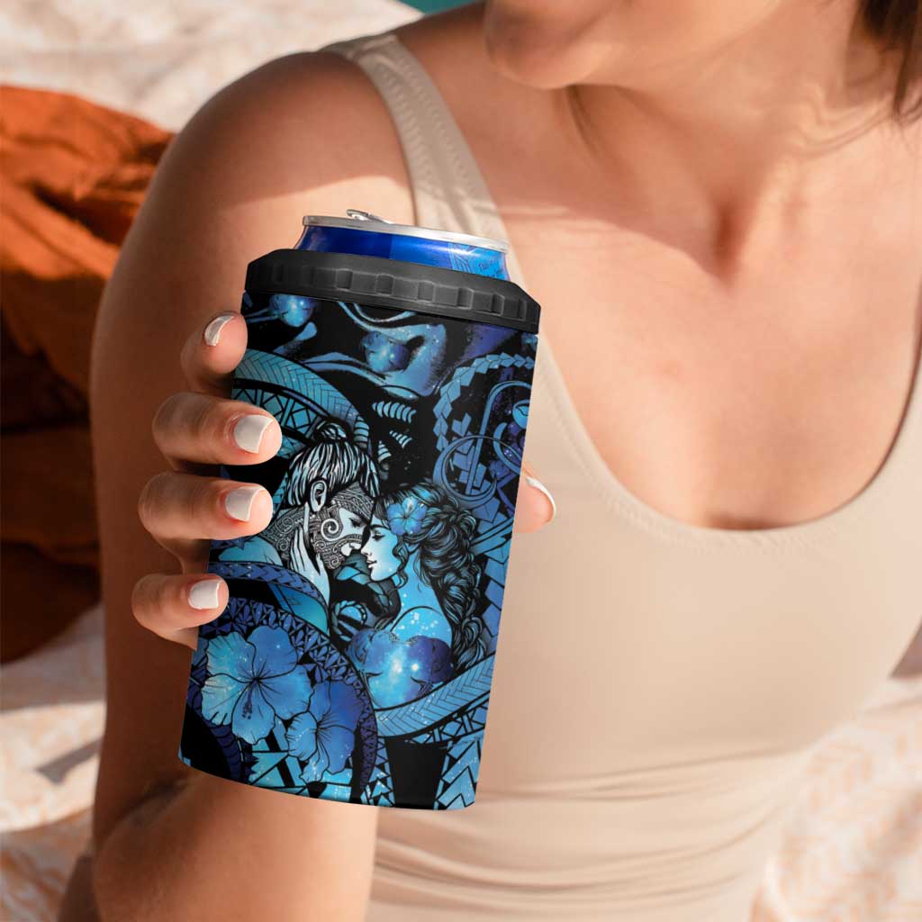 Personalised Maori Romantic Valentine 4 in 1 Can Cooler Tumbler The Hongi Kiss Blue Galaxy