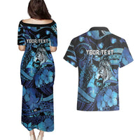 Personalised Maori Romantic Valentine Couples Matching Puletasi and Hawaiian Shirt The Hongi Kiss Blue Galaxy DT05 - Polynesian Pride
