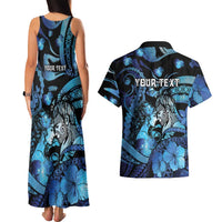 Personalised Maori Romantic Valentine Couples Matching Tank Maxi Dress and Hawaiian Shirt The Hongi Kiss Blue Galaxy DT05 - Polynesian Pride