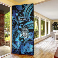 Personalised Maori Romantic Valentine Door Cover The Hongi Kiss Blue Galaxy