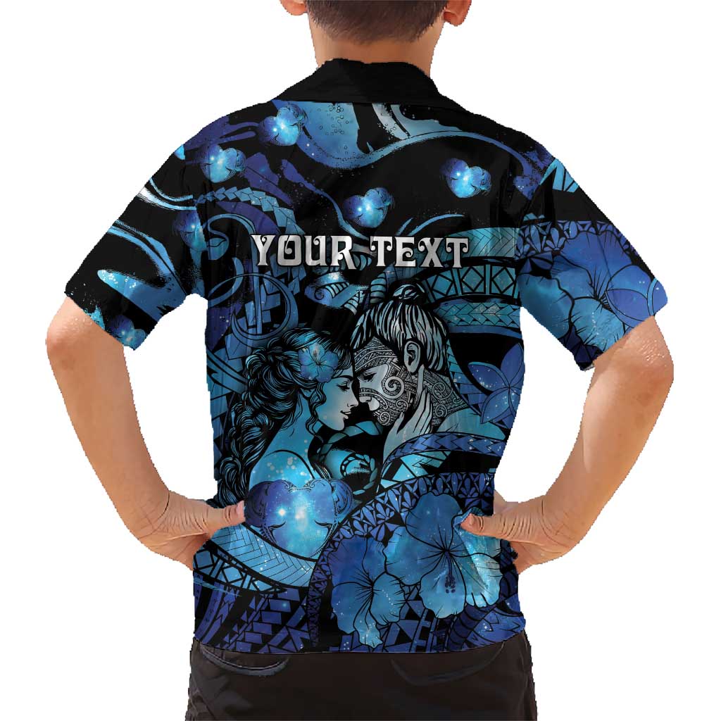 Personalised Maori Romantic Valentine Family Matching Mermaid Dress and Hawaiian Shirt The Hongi Kiss Blue Galaxy DT05 - Polynesian Pride