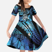 Personalised Maori Romantic Valentine Family Matching Off Shoulder Maxi Dress and Hawaiian Shirt The Hongi Kiss Blue Galaxy DT05 Daughter's Dress Blue - Polynesian Pride