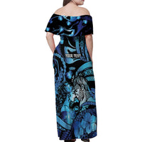 Personalised Maori Romantic Valentine Family Matching Off Shoulder Maxi Dress and Hawaiian Shirt The Hongi Kiss Blue Galaxy DT05 - Polynesian Pride