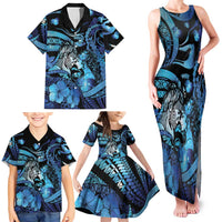 Personalised Maori Romantic Valentine Family Matching Tank Maxi Dress and Hawaiian Shirt The Hongi Kiss Blue Galaxy DT05 - Polynesian Pride