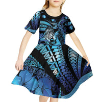 Personalised Maori Romantic Valentine Kid Short Sleeve Dress The Hongi Kiss Blue Galaxy
