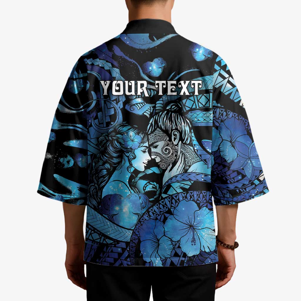 Personalised Maori Romantic Valentine Kimono The Hongi Kiss Blue Galaxy