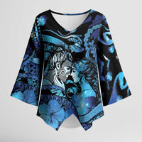Personalised Maori Romantic Valentine Kimono Sleeve Blouse The Hongi Kiss Blue Galaxy