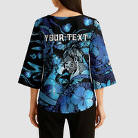 Personalised Maori Romantic Valentine Kimono Sleeve Blouse The Hongi Kiss Blue Galaxy