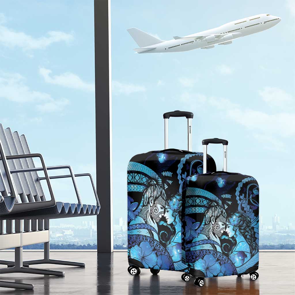Maori Romantic Valentine Luggage Cover The Hongi Kiss Blue Galaxy