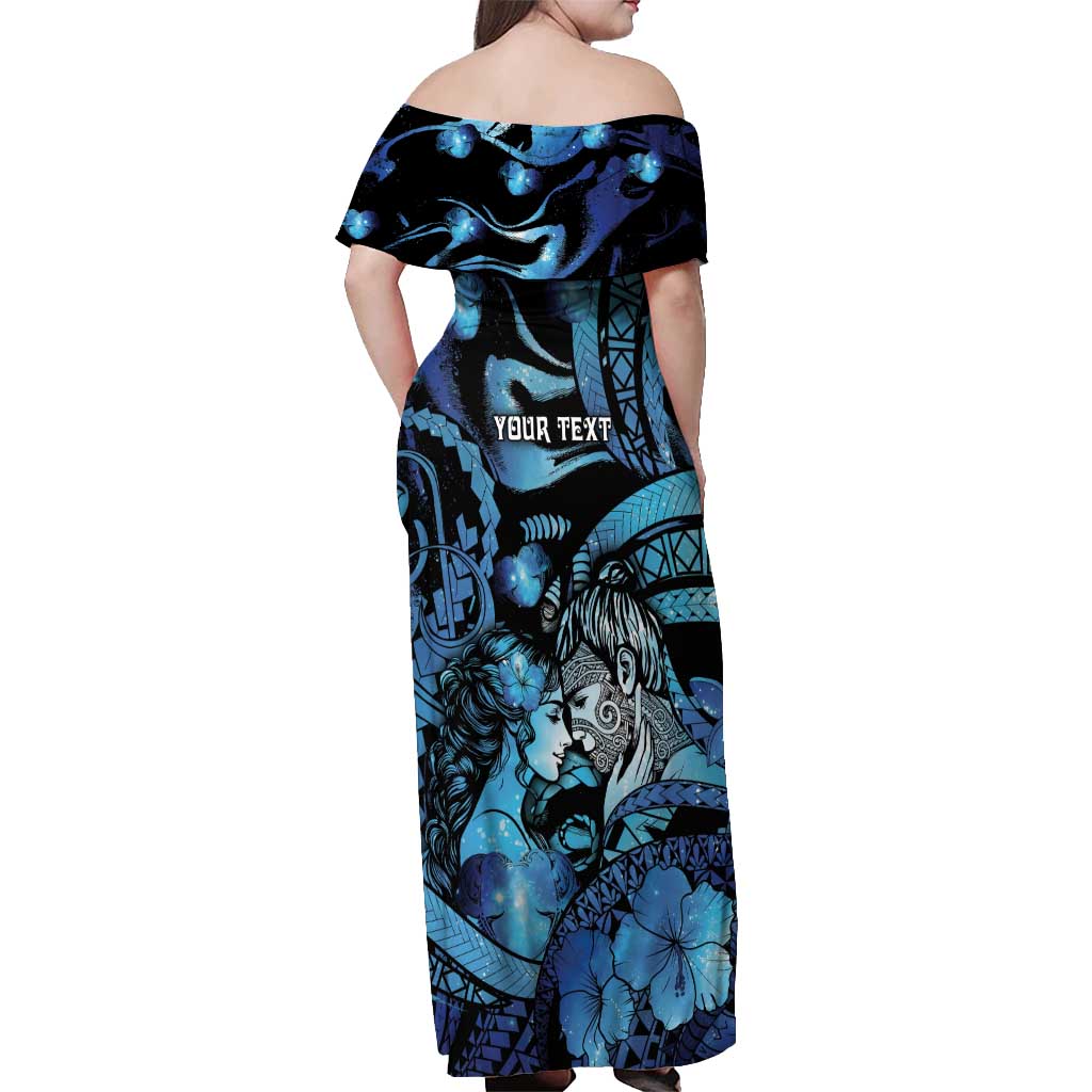 Personalised Maori Romantic Valentine Off Shoulder Maxi Dress The Hongi Kiss Blue Galaxy