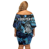 Personalised Maori Romantic Valentine Off Shoulder Short Dress The Hongi Kiss Blue Galaxy