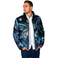 Personalised Maori Romantic Valentine Padded Jacket The Hongi Kiss Blue Galaxy