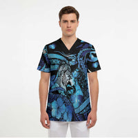 Personalised Maori Romantic Valentine Scrub Top The Hongi Kiss Blue Galaxy