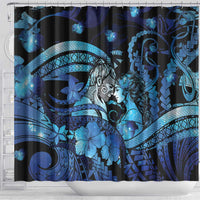 Maori Romantic Valentine Shower Curtain The Hongi Kiss Blue Galaxy