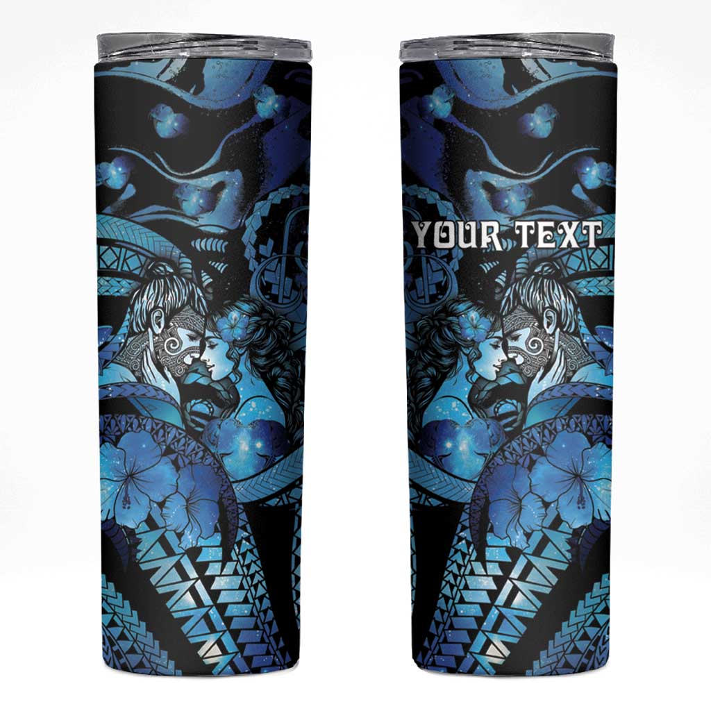Personalised Maori Romantic Valentine Skinny Tumbler The Hongi Kiss Blue Galaxy