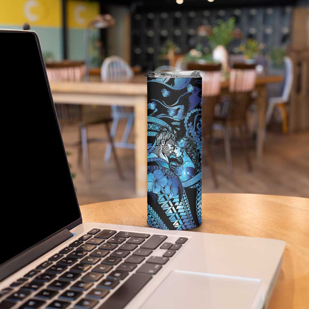 Personalised Maori Romantic Valentine Skinny Tumbler The Hongi Kiss Blue Galaxy