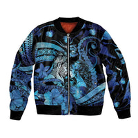 Personalised Maori Romantic Valentine Sleeve Zip Bomber Jacket The Hongi Kiss Blue Galaxy