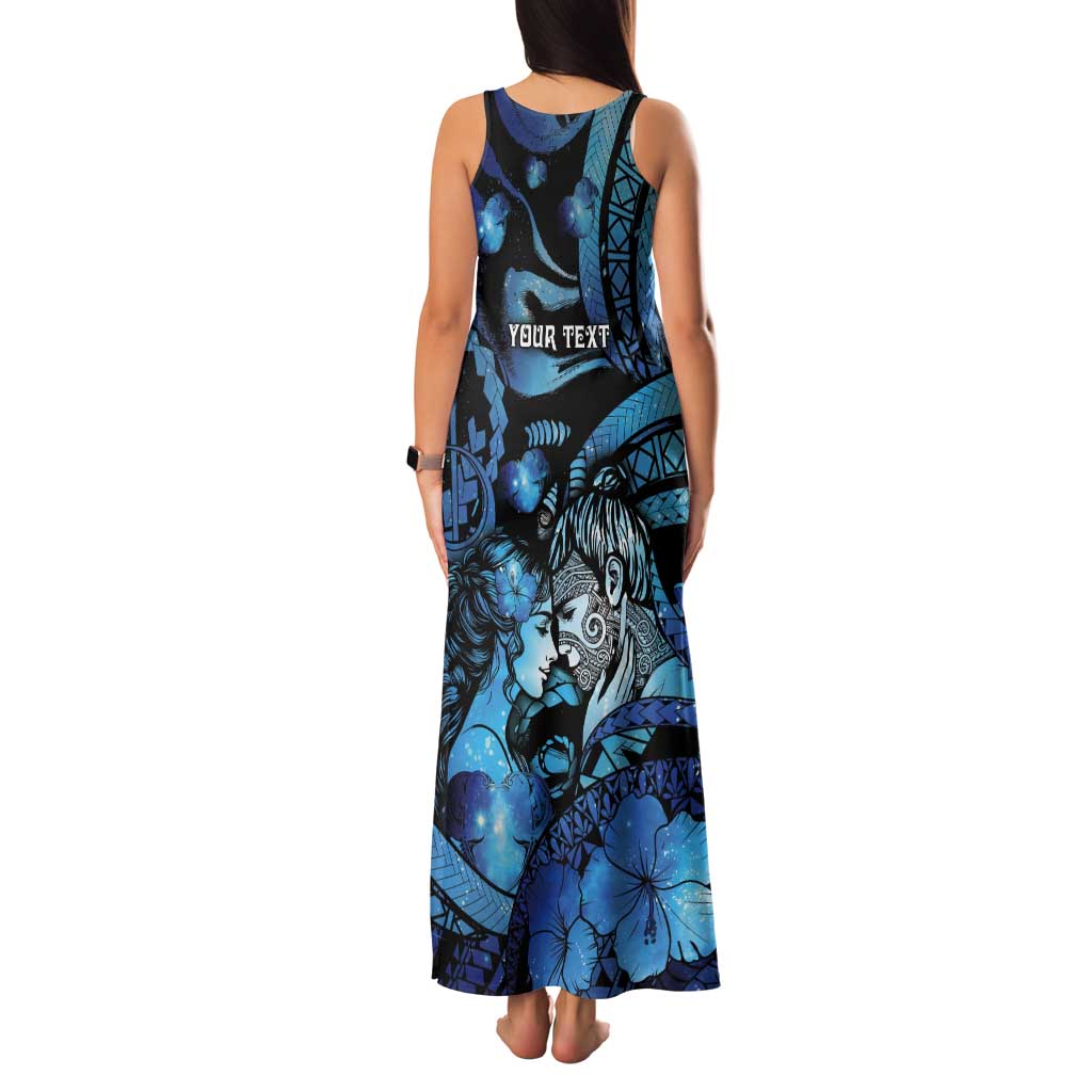 Personalised Maori Romantic Valentine Tank Maxi Dress The Hongi Kiss Blue Galaxy