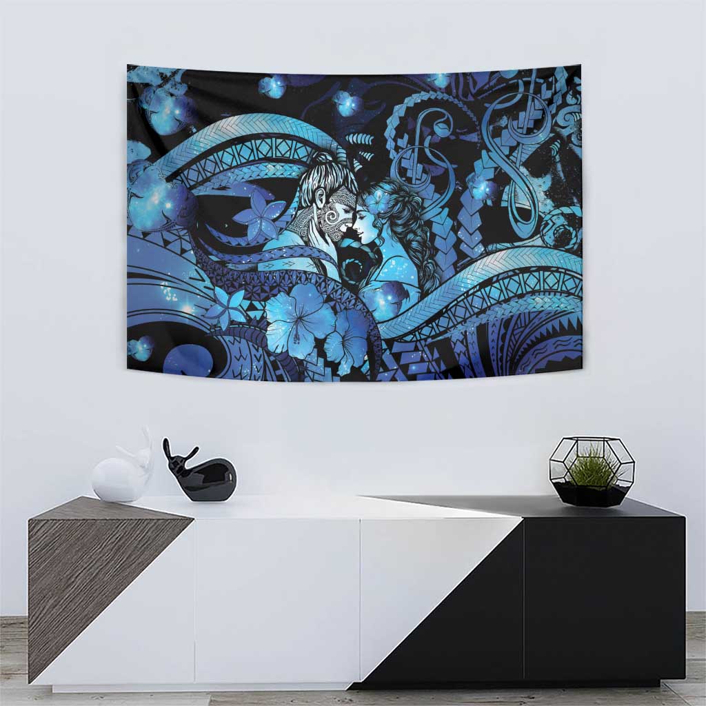 Maori Romantic Valentine Tapestry The Hongi Kiss Blue Galaxy