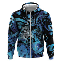 Personalised Maori Romantic Valentine Zip Hoodie The Hongi Kiss Blue Galaxy