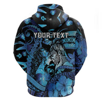 Personalised Maori Romantic Valentine Zip Hoodie The Hongi Kiss Blue Galaxy