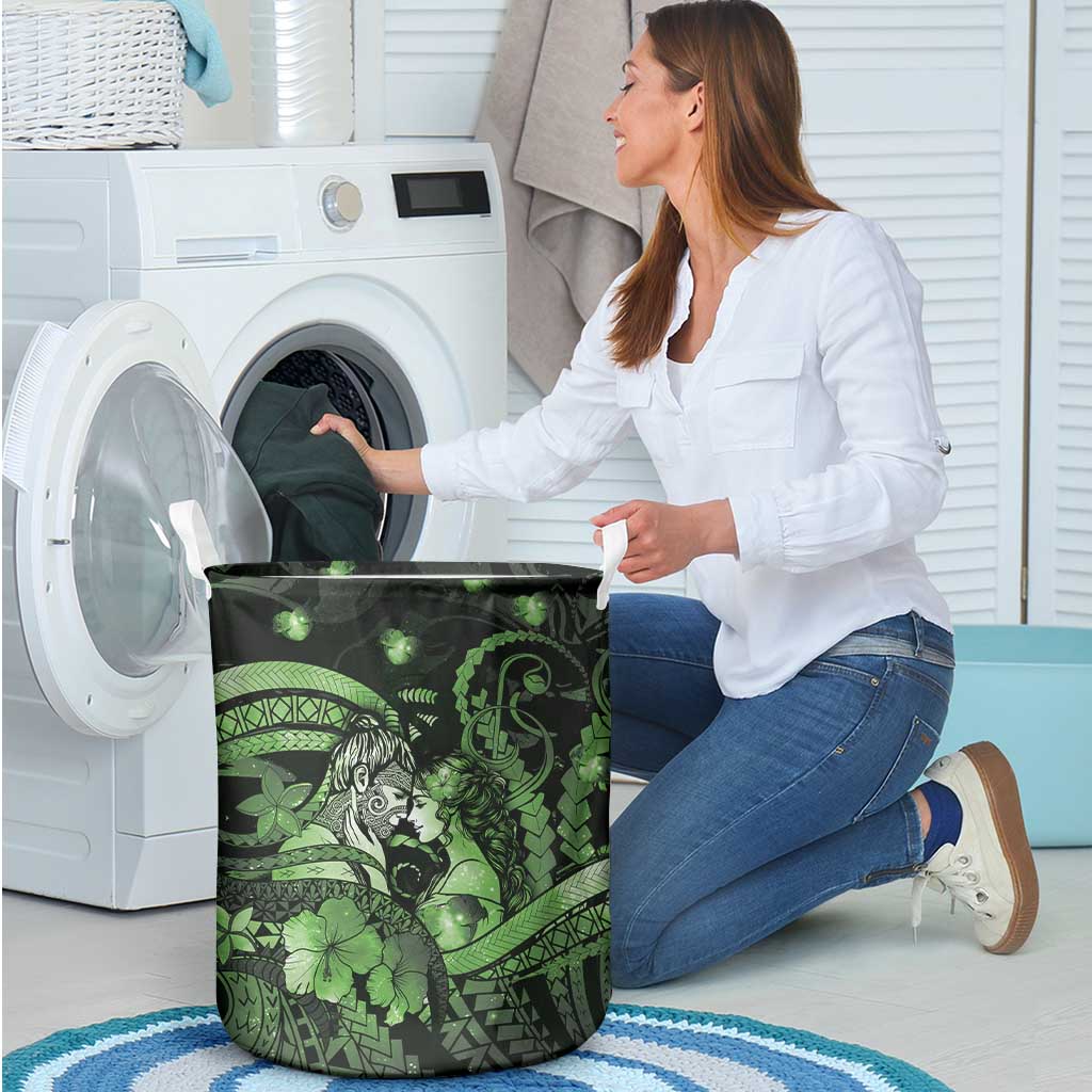 Maori Romantic Valentine Laundry Basket The Hongi Kiss Green Galaxy