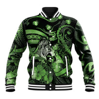 Personalised Maori Romantic Valentine Baseball Jacket The Hongi Kiss Green Galaxy