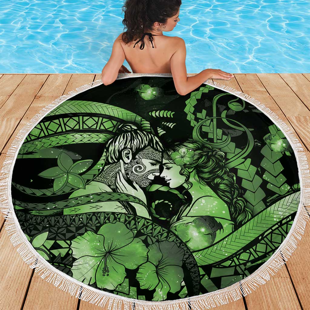 Maori Romantic Valentine Beach Blanket The Hongi Kiss Green Galaxy